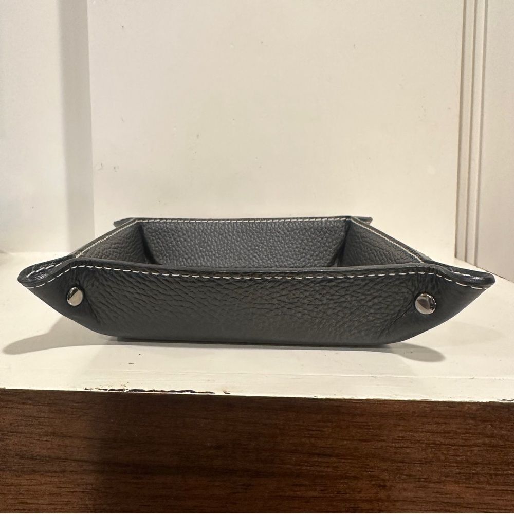 Black Italian Leather Valet Tray 6.5” x 6.5” - Picture 7 of 9